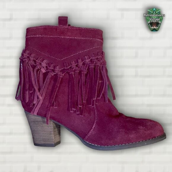 SBICCA Sound Wine Red Suede Leather Fringe Boots, Size 8.5 Boho Vibes - Picture 7 of 8